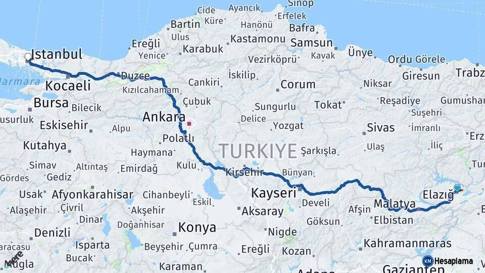 Elazığ İstanbul Arası Kaç Km - Yol Haritası