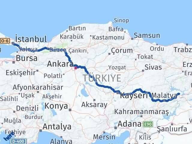 Elazığ Kağıthane İstanbul Arası Kaç Km - Yol Haritası