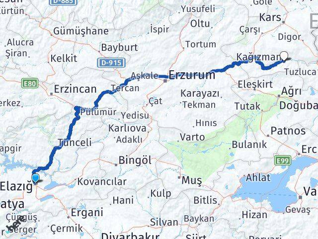 Elazığ Kağızman Arası Kaç Km - Yol Tarifi