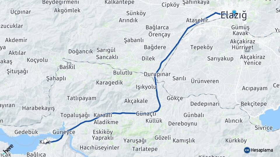 Elazığ Kale Malatya Arası Kaç Km - Yol Haritası