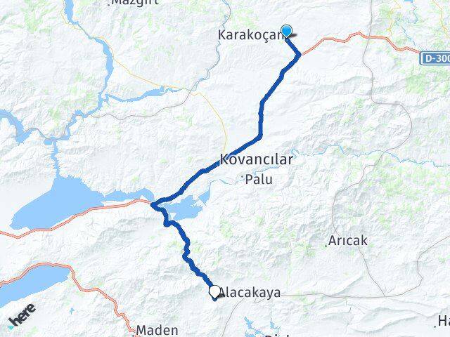 Elazığ Karakoçan Alacakaya Arası Kaç Km - Yol Haritası