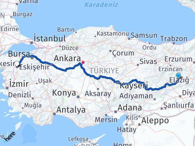 Elazığ Karakoçan Balıkesir Arası Kaç Km - Yol Haritası