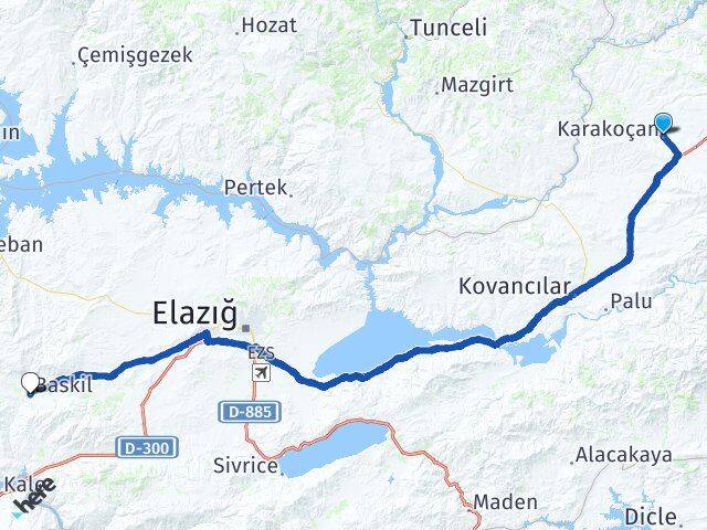 Elazığ Karakoçan Baskil Arası Kaç Km - Yol Haritası
