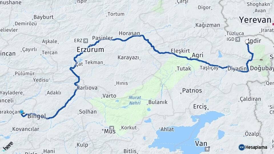 Elazığ Karakoçan Iğdır Arası Kaç Km - Yol Haritası