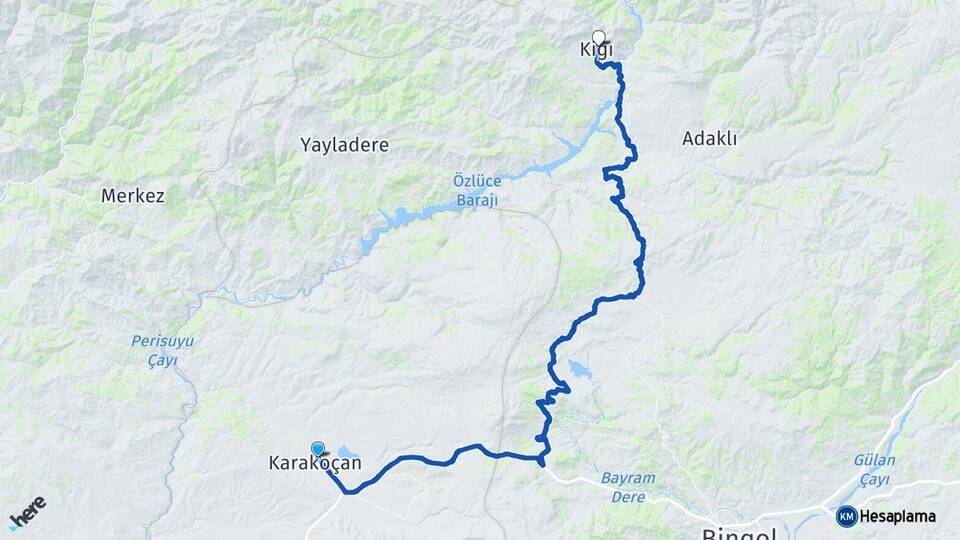 Elazığ Karakoçan Kiğı Bingöl Arası Kaç Km - Yol Haritası