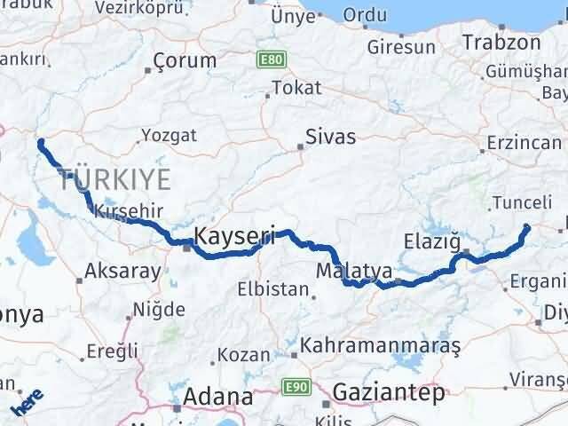 Elazığ Karakoçan Kırıkkale Arası Kaç Km - Yol Haritası