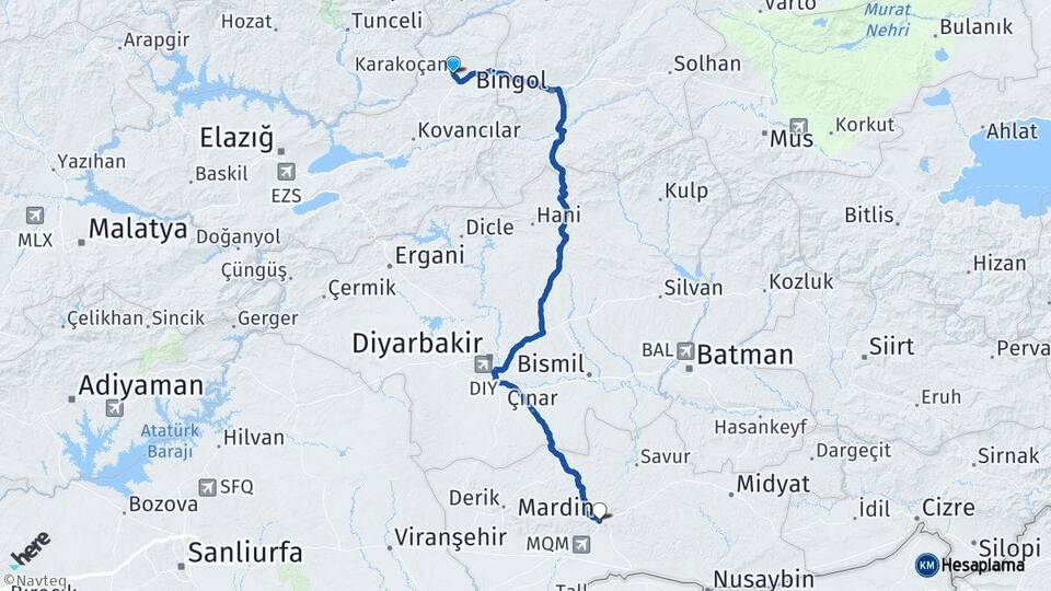 Elazığ Karakoçan Mardin Arası Kaç Km - Yol Haritası