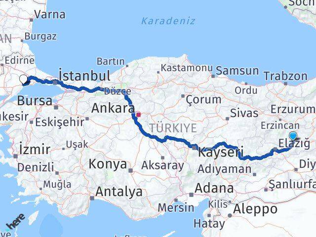 Elazığ Karakoçan Tekirdağ Arası Kaç Km - Yol Haritası