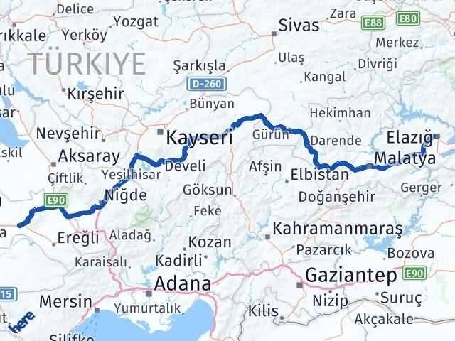 Elazığ Karapınar Konya Arası Kaç Km - Yol Haritası