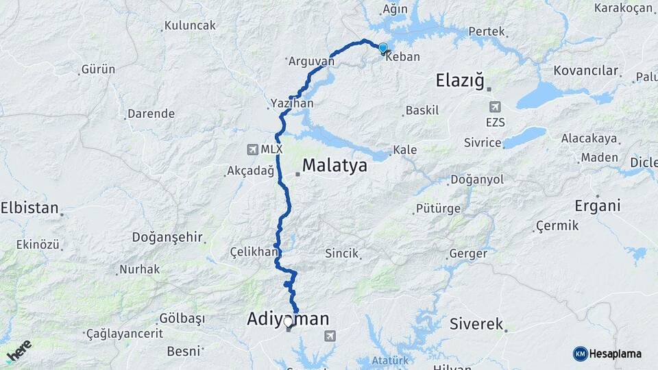 Elazığ Keban Adıyaman Arası Kaç Km - Yol Haritası