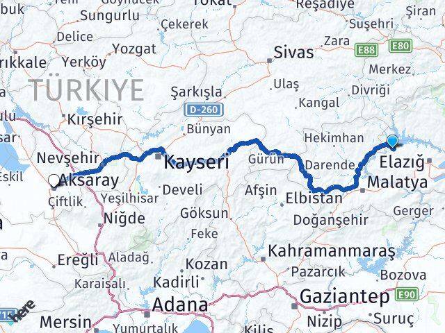 Elazığ Keban Aksaray Arası Kaç Km - Yol Haritası