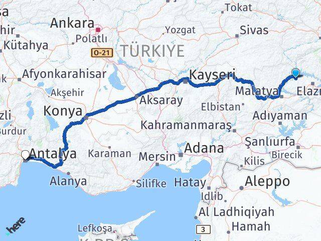 Elazığ Keban Antalya Arası Kaç Km - Yol Haritası