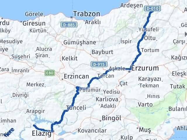 Elazığ Keban Artvin Arası Kaç Km - Yol Haritası