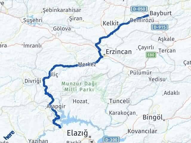 Elazığ Keban Bayburt Arası Kaç Km - Yol Haritası