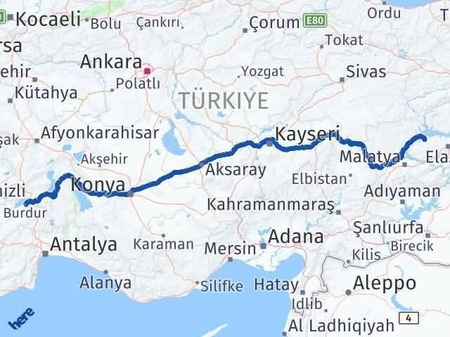 Elazığ Keban Burdur Arası Kaç Km - Yol Haritası
