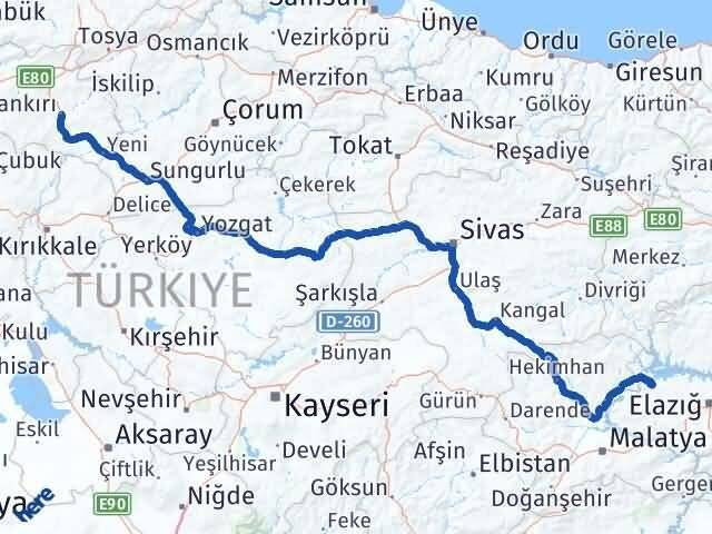 Elazığ Keban Çankırı Arası Kaç Km - Yol Haritası