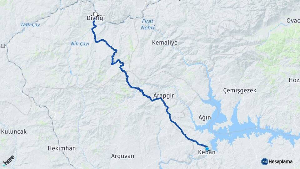 Elazığ Keban Divriği Sivas Arası Kaç Km - Yol Haritası