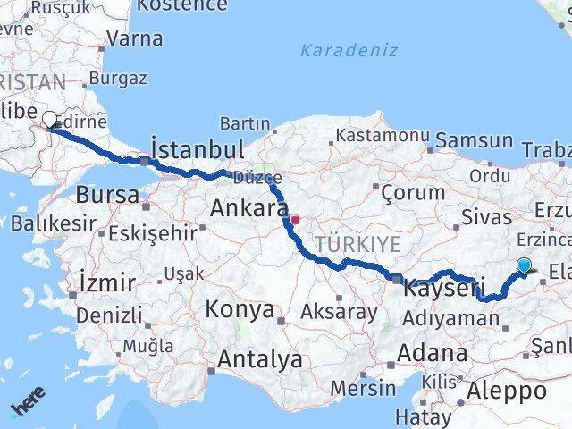 Elazığ Keban Edirne Arası Kaç Km - Yol Haritası