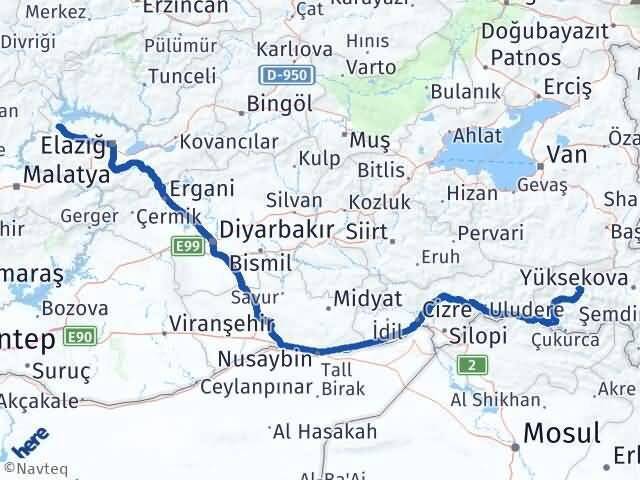 Elazığ Keban Hakkari Arası Kaç Km - Yol Haritası