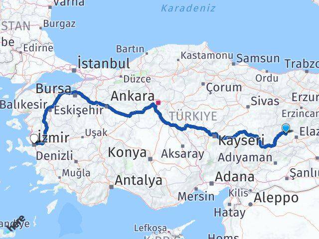 Elazığ Keban İzmir Arası Kaç Km - Yol Haritası