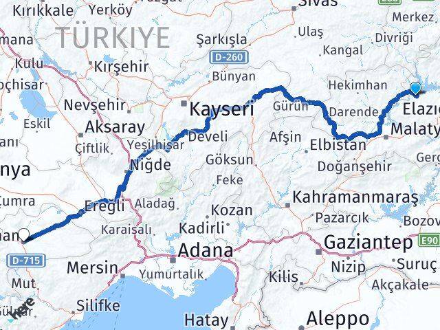 Elazığ Keban Karaman Arası Kaç Km - Yol Haritası