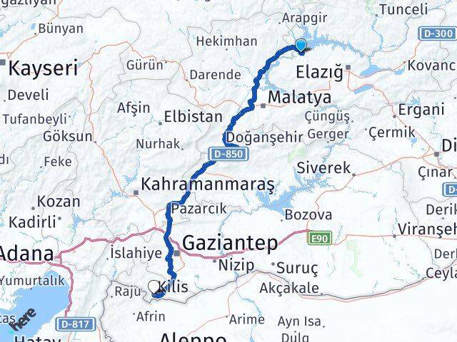 Elazığ Keban Kilis Arası Kaç Km - Yol Haritası