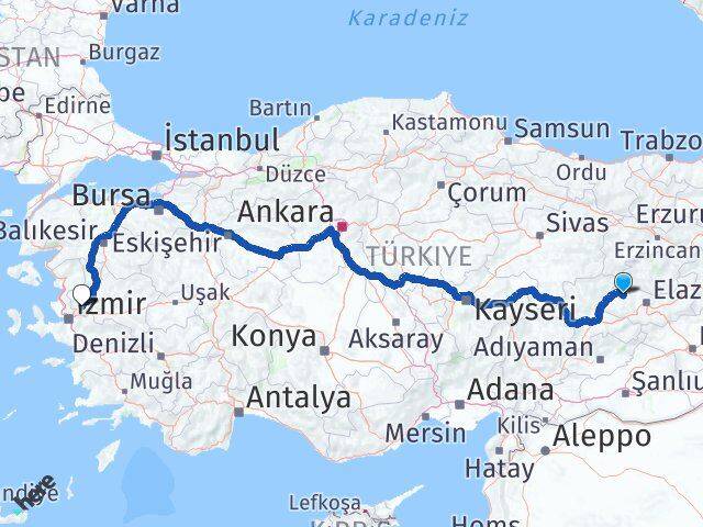 Elazığ Keban Manisa Arası Kaç Km - Yol Haritası