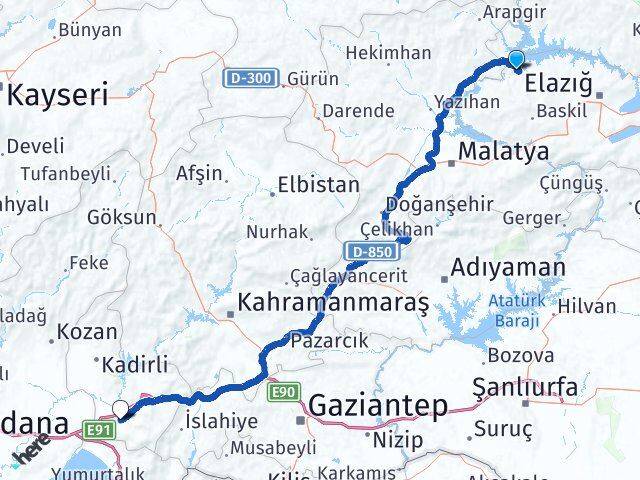 Elazığ Keban Osmaniye Arası Kaç Km - Yol Haritası