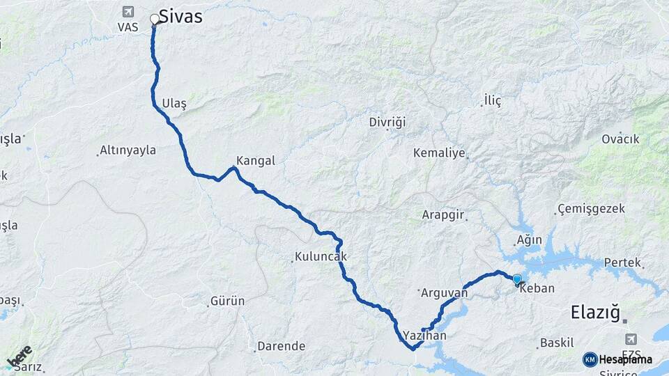 Elazığ Keban Sivas Arası Kaç Km - Yol Haritası