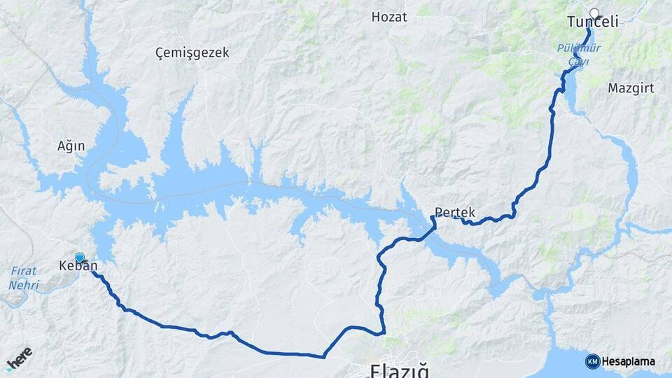 Elazığ Keban Tunceli Arası Kaç Km - Yol Haritası