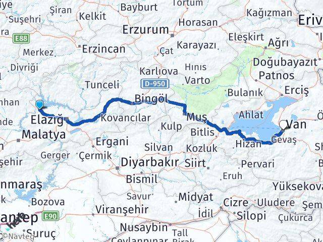 Elazığ Keban Van Arası Kaç Km - Yol Haritası