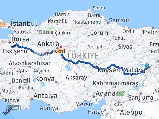 Elazığ Keles Bursa Arası Kaç Km - Yol Haritası