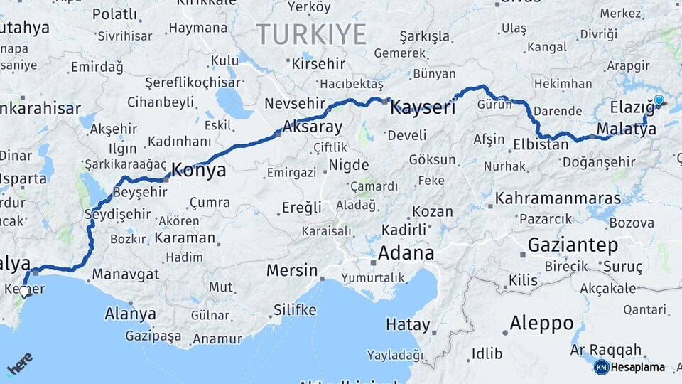 Elazığ Kemer Antalya Arası Kaç Km - Yol Haritası