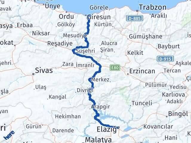 Elazığ Keşap Giresun Arası Kaç Km - Yol Haritası