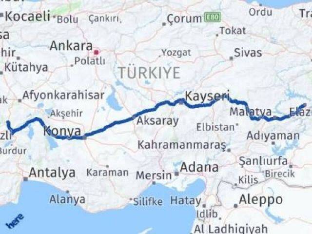 Elazığ Kızılören Afyonkarahisar Arası Kaç Km - Yol Haritası