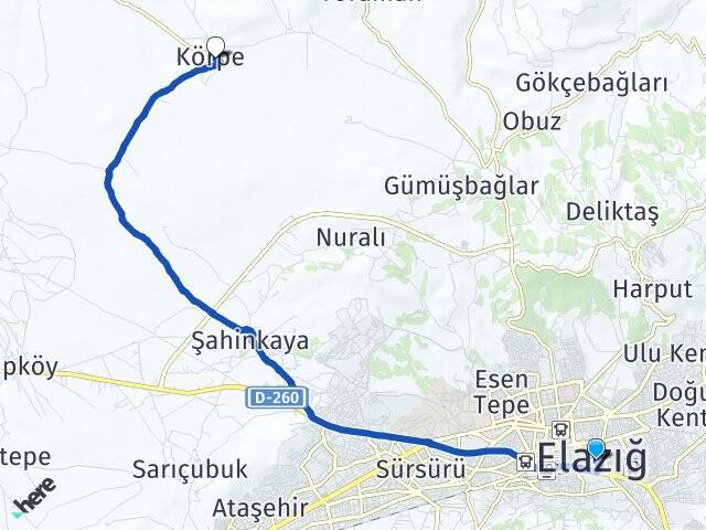 Elazığ Körpe Arası Kaç Km - Yol Haritası