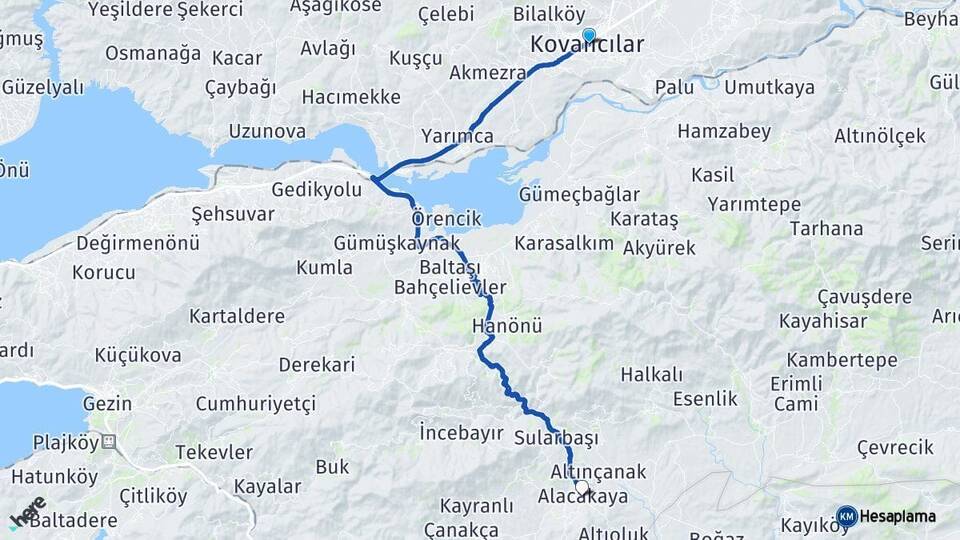 Elazığ Kovancılar Alacakaya Arası Kaç Km - Yol Haritası
