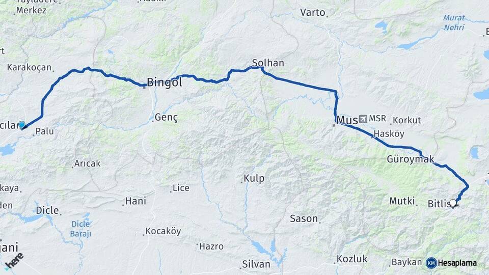 Elazığ Kovancılar Bitlis Arası Kaç Km - Yol Haritası