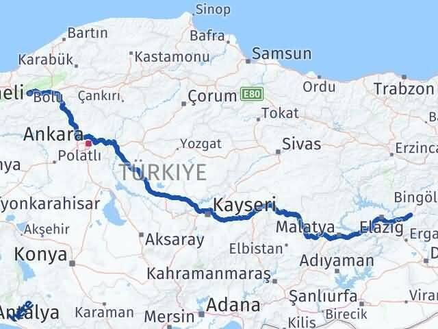 Elazığ Kovancılar Bolu Arası Kaç Km - Yol Haritası
