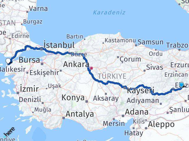 Elazığ Kovancılar Çanakkale Arası Kaç Km - Yol Haritası