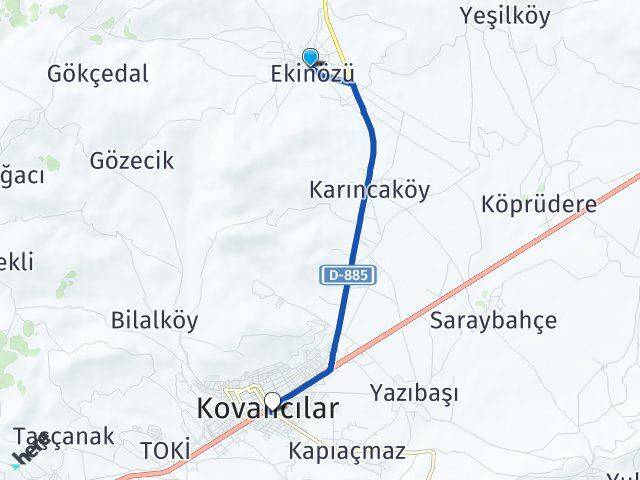 Ekinözü Kovancılar Arası Kaç Km - Yol Tarifi