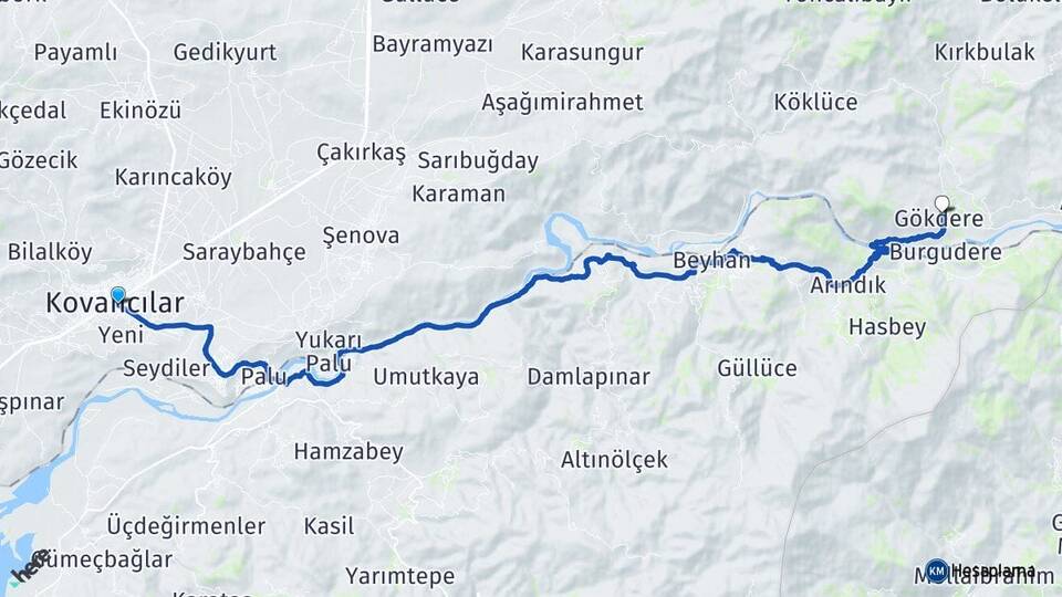 Elazığ Kovancılar Gökdere Palu Arası Kaç Km - Yol Haritası