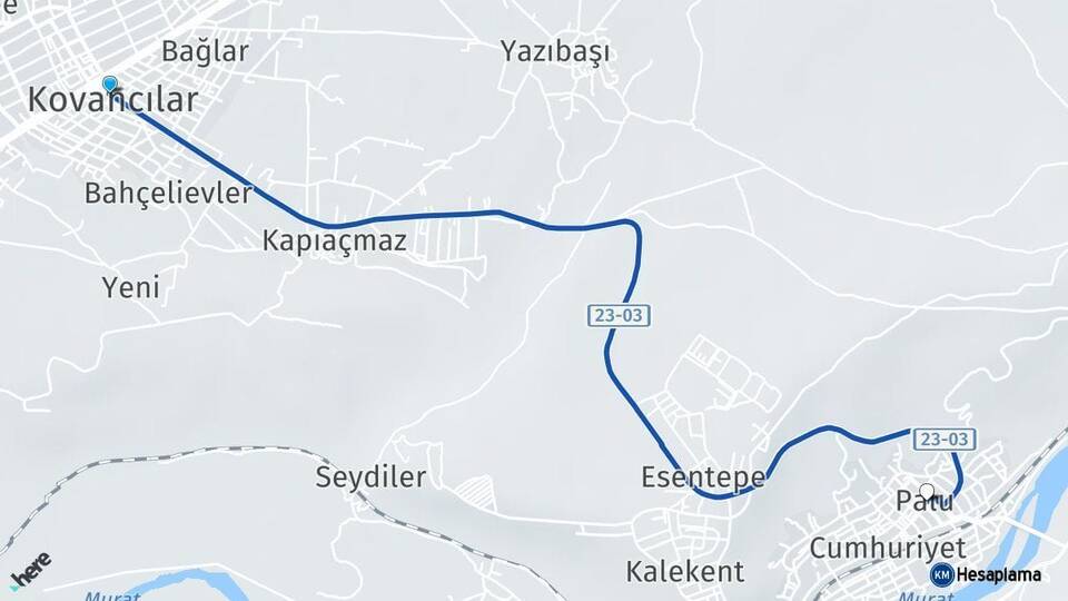 Elazığ Kovancılar Palu Arası Kaç Km - Yol Haritası