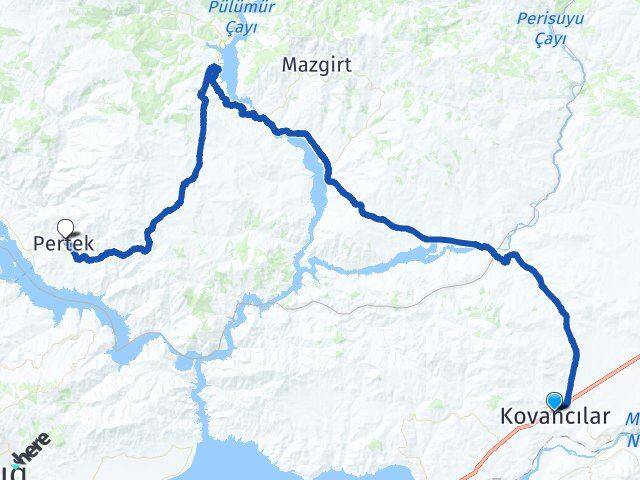 Elazığ Kovancılar Pertek Tunceli Arası Kaç Km - Yol Haritası