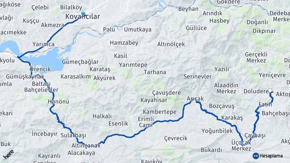 Elazığ Kovancılar Servi Genç Bingöl Arası Kaç Km - Yol Haritası
