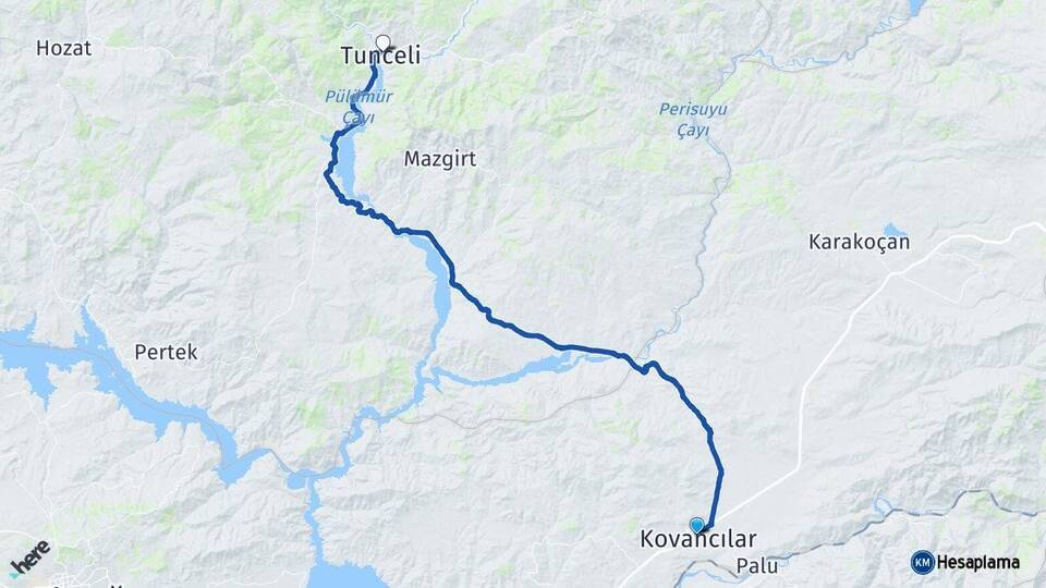Elazığ Kovancılar Tunceli Arası Kaç Km - Yol Haritası