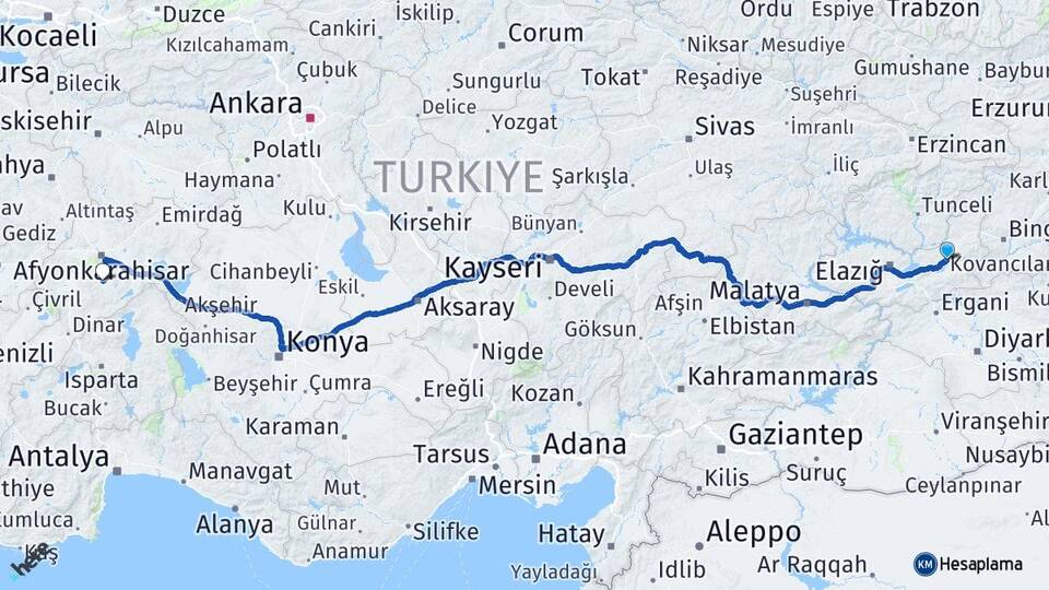 Elazığ Kovancılar Veysel Karani Siirt Arası Kaç Km - Yol Haritası