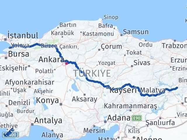 Elazığ Kovancılar Yalova Arası Kaç Km - Yol Haritası