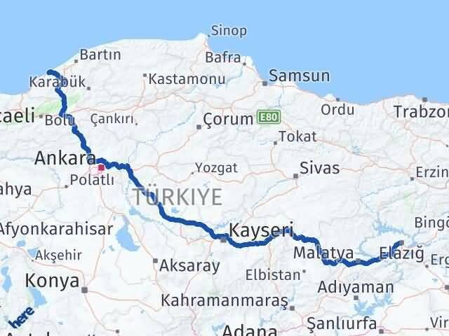 Elazığ Kozlu Zonguldak Arası Kaç Km - Yol Haritası