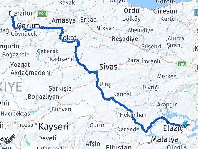 Elazığ Laçin Çorum Arası Kaç Km - Yol Haritası